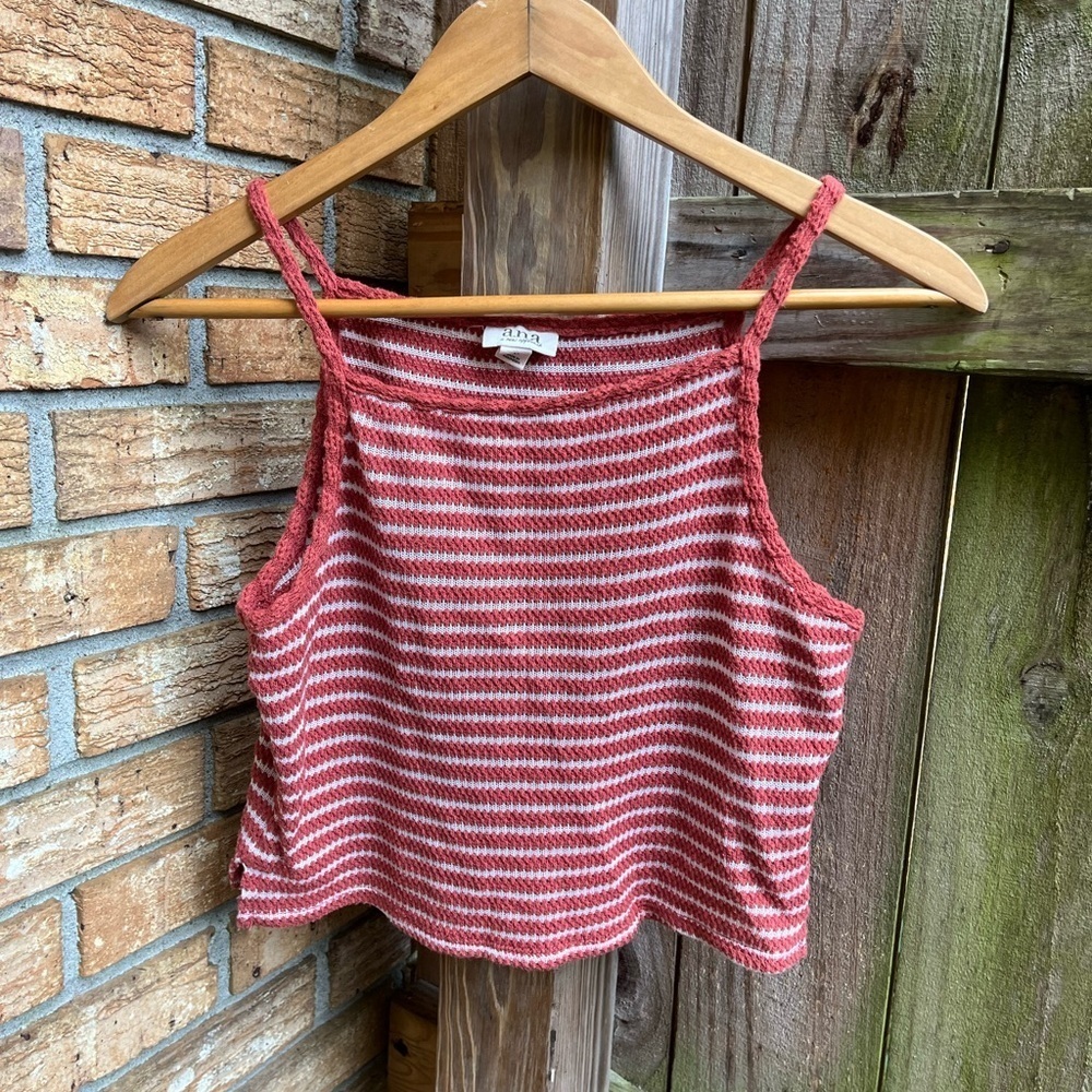 a.n.a Rust and White Striped Knit Tank Top Cropped